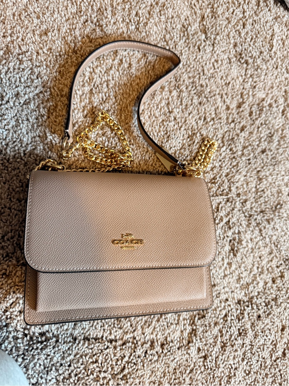 Coach Pebbled Leather Crossbody in Light Taupe with Gold Hardware
